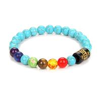 HJYUK Chakra Armband Echte Steine, Stein Armbänder Natur Türkis Chakra Armbänder Bunte 7 Chakra Armband Yoga Amulett Perle Freundschaftsarmband Schmuck Für Frauen Mädchen Jungen 19Cm