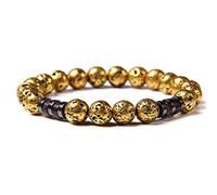 HJYUK Perlen Armband, Steinarmbänder Goldener Lavastein Naturstein Armband Chakra Armband Yoga Balance Freundschaftsarmband Mala Perlen Schmuck Für Frauen Mädchen Jungen 19Cm