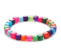 HJYUK Perlen Armband, Steinarmbänder Quadratisch Bunte Achate Armbänder Chakra Armband Yoga Balance Freundschaftsarmband Meditation Strang Geschenkschmuck Für Frauen Mädchen Jungen 21Cm