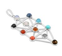 HJYX Steinkette Für Frauen Männer,Geheimnis Eleganter Naturstein Baum des Lebens Galaxie Kristall Religion Kabbala Anhänger Silber Yoga Energiebilanz Kette Amulett Schmuck Geschenk, Mit Kette