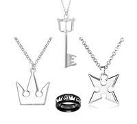 HJYZY 4 Stk King Hearts Ring Schmuck Sora's Crown & Roxas' Cross Halsketten Geschenke für Männer Frau Mädchen