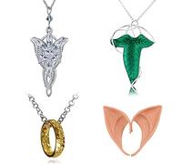 HJYZY 4 Stück Arvven Kette Anhänger Halskette Damen Ring Anhänger Schmuck Elfengrüne Lorien-Brosche Elfenohren-Set