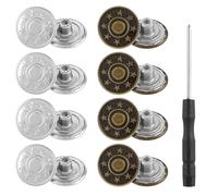 HJZHII 8 Stück 20 mm Verstellbare Ersatzknöpfe, Abnehmbare Metallknöpfe Jeansknöpfe Reparaturknöpfe Kombi Gewinde Nieten Schraubendreher für Cowboy Kleidung Jacken Hosen und Jeans