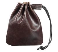 HJZHII Lederbeutel Aufbewahrungstasche, Retro Rindsleder Münzbeutel mit Kordelzug Geldbörsen Aus Leder Münzbörse Geldbeutel für Schmuck Kopfhörer (Kaffeefarbe, Klein)