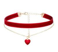 HJZHII Rot Choker Damen für Dirndl Rot,29.5-36.5cm Halsband Schmuck für Dirndl Samt Damen,Samt Halskette Klassische Herz Geschichtet Schmuck für Teenager Mädchen Gothic Kette 90er Deko Trachtenschmuck