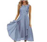 HKUOPW Elegantes Kleid Damen Tunika-Kleid Kurzärmelige Hochzeits Modernee Sommer Langes Schlichte Bequemer Women Lila 3XL