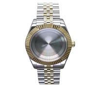 HKVTVCYPYA 36/40 mm Gold-Silber geriffeltes Uhrengehäuse, 28,5 mm Zifferblatt, Saphirglas, kompatibel mit Nh35/36 Miyota 8215(Solid Bottom 2-40mm NH35 NH36)