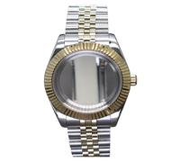 HKVTVCYPYA 36/40 mm Gold-Silber geriffeltes Uhrengehäuse, 28,5 mm Zifferblatt, Saphirglas, kompatibel mit Nh35/36 Miyota 8215(Glass Bottom 2-36mm NH35 NH36)