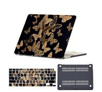HLAAJJX für MacBook 12 Zoll Hülle 2015 2016 2017 Freisetzung Modell A1534 mit Retina Display,Ultradünne Laptop Hartschale Schutzhülle Case & EU Tastaturschutz Cover,1553 Gold-Schmetterling