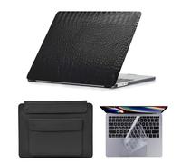 HLAAJJX Hülle Case für MacBook Air M4 M3 M2 15 Zoll Schutzhülle 2025 2024 2023 A3241 A3114 A2941,Dünne Leder Laptop Cover & Laptop Tasche & Tastaturabdeckung Cover,Schwarzes Krokodil