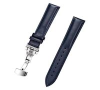 HLHLH Uhrenarmbänder aus echtem Leder, 18/20/22/24 mm, Schnellverschluss, automatischer Butterfly-Verschluss, farbiges Uhrenarmband aus echtem Leder for mechanische Uhren(BlueSilver,20mm)
