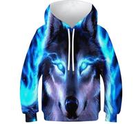 HLXZMCVBT Wolf Jungen M?dchen Hoodie 3D Gedruckt Kapuzenpullover Langarm Pullover Sweatshirts Mit Taschen 11-13Y