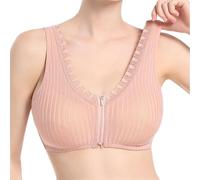 HLYLDL Damen Spitzen-BH mit Reißverschluss vorne Volle Abdeckung Wirefree Plus Size Komfort BH für jeden Tag