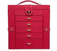 HM&DX Leder Schmuckkästchen Spiegel, Große Kapazität Aufbewahrungsbox Für Schmuck Mit Griff Schubladen Funktionale Schmuckschatulle Für Mädchen Damen-rot