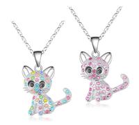 HMCEY 2 Stück Katze Halskette Mädchen,Schmuck Kette Kinder Teenager,Prinzessin Kette Katze Anhänger,Necklace Women,Glitzerketten Damen,Modeschmuck Süßen für Weihnachts und Geburtstagsgeschenke