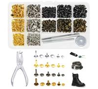 HMCEY 360 Stück Hohlnieten,Ledernieten Set,Studs For Clothes,Schlagnieten,Hammer Nieten,Ziernieten,Nietenzange Set Kleidung,Doppelkopfnieten Metallniete mit Bohrwerkzeuge für Handwerk-12 mm,8 mm,6 mm