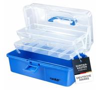 HMF Nähkasten aufklappbar mit 3 Ebenen, Sortierbox für Kleinteile, 36,5 x 20,5 x 16 cm, Blau - blau Kunststoff STK901-05