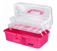 HMF Nähkasten aufklappbar mit 3 Ebenen, Sortierbox für Kleinteile, 36,5 x 20,5 x 16 cm, Pink - Kunststoff STK901-03