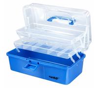 HMF Nähkasten aufklappbar mit 3 Ebenen, Sortierbox für Kleinteile, 36,5 x 20,5 x 16 cm, Blau - blau Kunststoff STK901-05