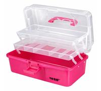 HMF Nähkasten aufklappbar mit 3 Ebenen, Sortierbox für Kleinteile, 36,5 x 20,5 x 16 cm, Pink - Kunststoff STK901-03