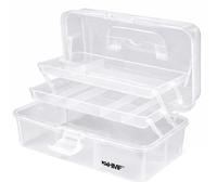 HMF Nähkasten aufklappbar mit 3 Ebenen, Sortierbox für Kleinteile, 36,5 x 20,5 x 16 cm, Transparent - transparent Kunststoff STK901-01