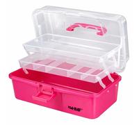 HMF STK901-03 Nähkasten Mit 3 Ebenen Sortierbox Pink 365x205x160 mm Für Nähzubehör Und Handarbeitsmaterial