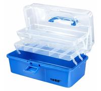 HMF Nähkasten aufklappbar mit 3 Ebenen, Sortierbox für Kleinteile, 36,5 x 20,5 x 16 cm, Blau - blau Kunststoff STK901-05