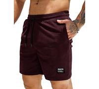 HMIYA Corduroy Shorts Herren Kurze Hosen Sommer Bermuda Freizeitshorts Baumwolle Elastische Taille mit Taschen(Burgunderrot,EU-XL)