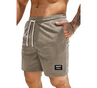 HMIYA Corduroy Shorts Herren Kurze Hosen Sommer Bermuda Freizeitshorts Baumwolle Elastische Taille mit Taschen(Beige,EU-XXL)