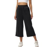 HMIYA Damen 3/4 Baumwolle Culotte Hose Leicht Sommerhose aus Dreiviertel Jogginghose Caprihose Damen Sommer mit Taschen,Schwarze,XS