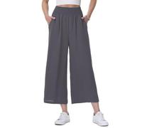 HMIYA Damen 3/4 Culotte Hose Leicht Sommerhose Weites Bein Stoffhose Luftig | Dreiviertel,Lockere,Fließender,Gummibund,Urlaubshose,HoheTaille,Bequem,Freizeit,Strand,Pull on