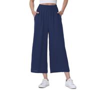 HMIYA Damen 3/4 Culotte Hose Leicht Sommerhose Weites Bein Stoffhose Luftig | Dreiviertel,Lockere,Fließender,Gummibund,Urlaubshose,HoheTaille,Bequem,Freizeit,Strand,Pull on