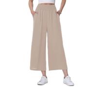 HMIYA Damen 3/4 Culotte Hose Leicht Sommerhose Weites Bein Stoffhose Luftig | Dreiviertel,Lockere,Fließender,Gummibund,Urlaubshose,HoheTaille,Bequem,Freizeit,Strand,Pull on