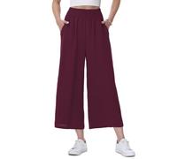 HMIYA Damen 3/4 Culotte Hose Leicht Sommerhose Weites Bein Stoffhose Luftig | Dreiviertel,Lockere,Fließender,Gummibund,Urlaubshose,HoheTaille,Bequem,Freizeit,Strand,Pull on