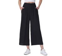 HMIYA Damen 3/4 Culotte Hose Leicht Sommerhose Weites Bein Stoffhose Luftig | Dreiviertel,Lockere,Fließender,Gummibund,Urlaubshose,HoheTaille,Bequem,Freizeit,Strand,Pull on