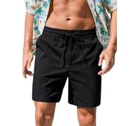 HMIYA Herren Shorts Sommer Leinen Kurze Hosen Lockere Sommershorts Leichte Freizeit Leinenhose mit Taschen Schwarz,XL