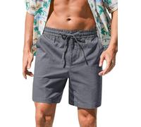 HMIYA Herren Shorts Sommer Leinen Kurze Hosen Lockere Sommershorts Leichte Freizeit Leinenhose mit Taschen Dunkelgrau,XL