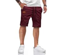 HMIYA Kurze Hosen Herren Baumwolle Chino Shorts Sommer Freizeitshorts Elastische Taille mit Taschen(Ziegelrot,EU-L)