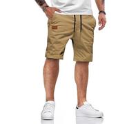 HMIYA Kurze Hosen Herren Baumwolle Chino Shorts Sommer Freizeitshorts Elastische Taille mit Taschen(Khaki,EU-L)