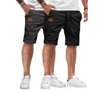 HMIYA Kurze Hosen Herren Baumwolle Chino Shorts Sommer Freizeitshorts Elastische Taille mit Taschen(Schwarz/Dunkelgrau,EU-M)