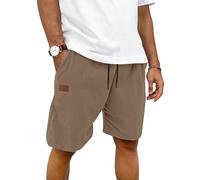 HMIYA Kurze Hosen Herren Baumwolle Sommer Shorts Herren Bermuda Freizeitshorts Elastische Taille mit Taschen(Dunkelbraun,EU-M)