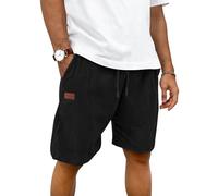 HMIYA Kurze Hosen Herren Baumwolle Sommer Shorts Herren Bermuda Freizeitshorts Elastische Taille mit Taschen(Schwarz,EU-M)