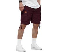 HMIYA Kurze Hosen Herren Cargo Shorts Sommer Freizeithose Baumwolle Cargohose Herren Kurz mit 6 Taschen(Burgunderrot,EU-3XL)