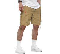 HMIYA Kurze Hosen Herren Cargo Shorts Sommer Freizeithose Baumwolle Cargohose Herren Kurz mit 6 Taschen(Khaki,EU-XL)