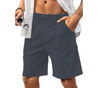 HMIYA Kurze Hosen Herren Leinen Shorts Leichte Bermuda Sommershorts Atmungsaktiv Leinenhose Kurz mit Taschen(Dunkelgrau,EU-L)