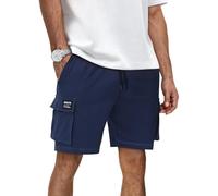 HMIYA Kurze Hosen Herren Sommer Freizeit Chino Baumwolle Shorts Stretch Elastische Taille mit Taschen Marineblau L
