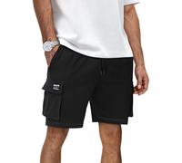 HMIYA Kurze Hosen Herren Sommer Freizeit Chino Baumwolle Shorts Stretch Elastische Taille mit Taschen Schwarz XL