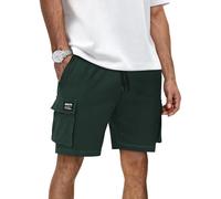 HMIYA Kurze Hosen Herren Sommer Freizeit Chino Baumwolle Shorts Stretch Elastische Taille mit Taschen Armeegrün L
