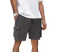 HMIYA Kurze Hosen Herren Sommer Freizeit Chino Baumwolle Shorts Stretch Elastische Taille mit Taschen Dunkelgrau 2XL