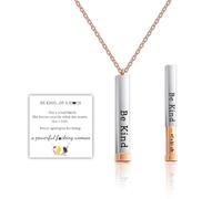 HMOOY Be Kind of a B Halskette für Frauen, Edelstahl 3D Halskette mit versteckter Botschaft Quadratische Röhre Anhänger Gravur Vertikale Bar Halskette (Quadratisch Einziehbar, Roségold)